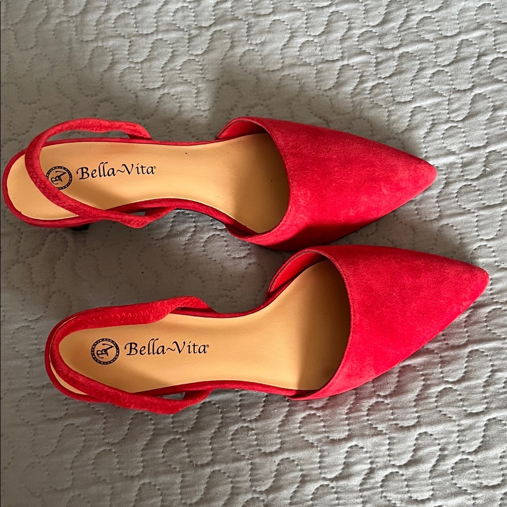 Bella Vita Red Pointed Toe Slingback Heels